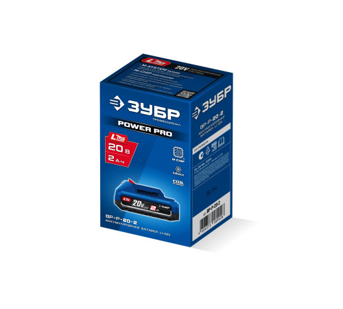 ЗУБР Power PRO, 20 В, 2.0 А·ч, аккумулятор LMS, ПРОФЕССИОНАЛ (BP-P-20-2) купить  в Сочи