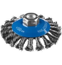 ЗУБР 100 мм, жгутированная стальная проволока 0.5 мм, коническая щетка-крацовка для УШМ, Профессионал (35269-100)