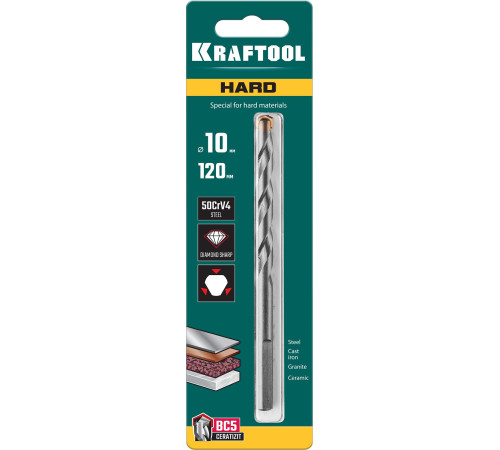 KRAFTOOL Hard, 10 х 120 мм, тв.сплав ВС5, сверло специальное по твёрдым материалам (29177-120-10) купить  в Сочи