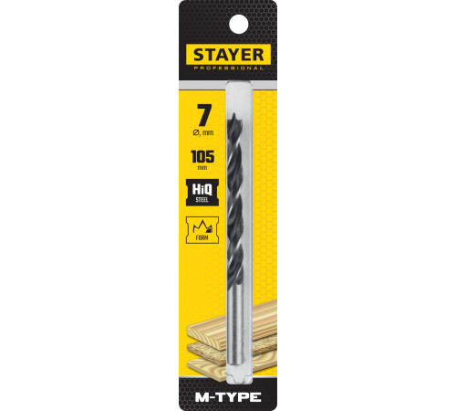 STAYER M-type, 7.0 x 105/75 мм, М-образная заточка, спиральное сверло по дереву (2942-105-07) купить в Сочи STAYER M-type, 7.0 x 105/75 мм, М-образная заточка, спиральное сверло по дереву (2942-105-07) купить в Сочи