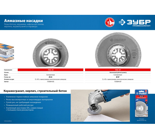 ЗУБР ПАС-87 UniLock, 87 мм, OIS-хвост., насадка сегментная, Профессионал (15564-87) купить  в Сочи