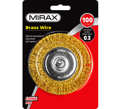 MIRAX 100 мм, витая стальная латунированная проволока 0.3 мм, щетка дисковая для дрели (35145-100) купить  в Сочи
