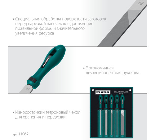 KRAFTOOL ALLIGATOR набор напильников, двухкомпонентная рукоятка, 200 мм купить  в Сочи