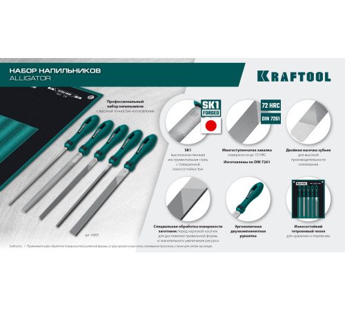 KRAFTOOL ALLIGATOR набор напильников, двухкомпонентная рукоятка, 200 мм купить  в Сочи