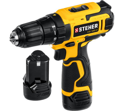 STEHER 12 В, 30 Н·м, 2 АКБ (2 А·ч), дрель-шуруповерт, кейс (CD-120-2) купить в Сочи STEHER 12 В, 30 Н·м, 2 АКБ (2 А·ч), дрель-шуруповерт, кейс (CD-120-2) купить в Сочи