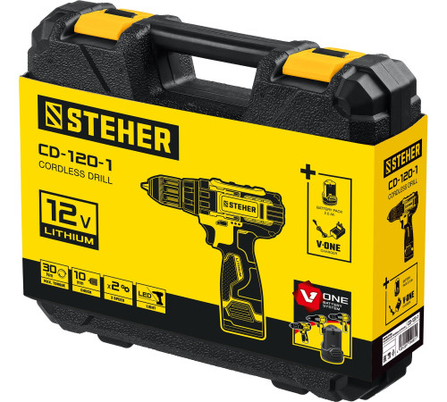 STEHER 12 В, 30 Н·м, 2 АКБ (2 А·ч), дрель-шуруповерт, кейс (CD-120-2) купить в Сочи STEHER 12 В, 30 Н·м, 2 АКБ (2 А·ч), дрель-шуруповерт, кейс (CD-120-2) купить в Сочи
