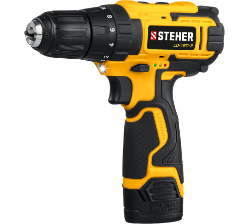 STEHER 12 В, 30 Н·м, 2 АКБ (2 А·ч), дрель-шуруповерт, кейс (CD-120-2) купить в Сочи STEHER 12 В, 30 Н·м, 2 АКБ (2 А·ч), дрель-шуруповерт, кейс (CD-120-2) купить в Сочи