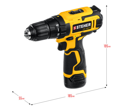 STEHER 12 В, 30 Н·м, 2 АКБ (2 А·ч), дрель-шуруповерт, кейс (CD-120-2) купить в Сочи STEHER 12 В, 30 Н·м, 2 АКБ (2 А·ч), дрель-шуруповерт, кейс (CD-120-2) купить в Сочи