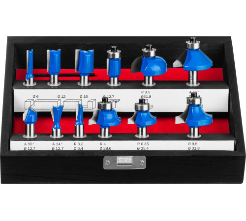 ЗУБР 12 шт, набор профильных фрез по дереву, Профессионал (28796-H12) купить  в Сочи