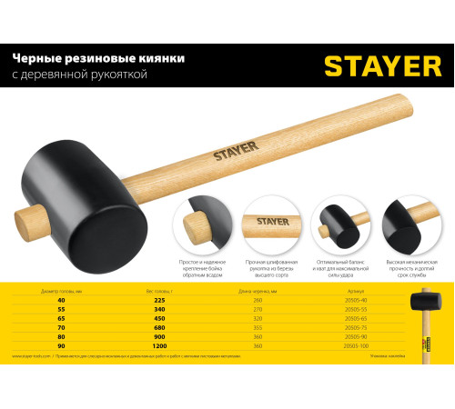 STAYER 340 г, чёрная резиновая киянка (20505-55) купить  в Сочи