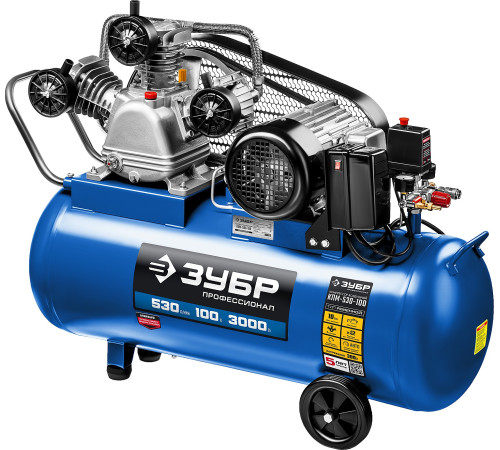 ЗУБР 530 л/мин, 100 л, 3000 Вт, ременной масляный компрессор, Профессионал (КПМ-530-100) купить  в Сочи