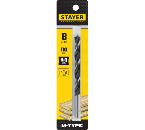 STAYER M-type, 8.0 x 110/80 мм, М-образная заточка, спиральное сверло по дереву (2942-110-08) купить в Сочи STAYER M-type, 8.0 x 110/80 мм, М-образная заточка, спиральное сверло по дереву (2942-110-08) купить в Сочи