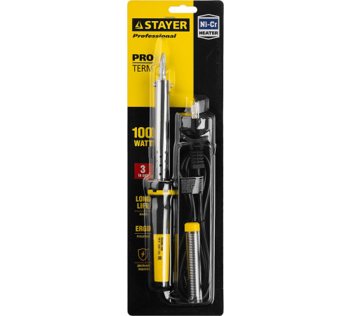 STAYER PROTerm, 100 Вт, клин, в наборе: припой + подставка, 2 К рукоятка, электропаяльник, Professional (55300-100) купить  в Сочи