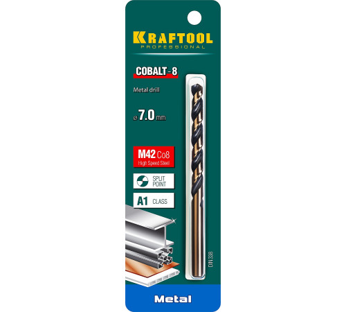 KRAFTOOL COBALT-8, 7.0 х 109 мм, сталь М42, HSS-Co(8%), сверло по металлу (29656-7) купить в Сочи KRAFTOOL COBALT-8, 7.0 х 109 мм, сталь М42, HSS-Co(8%), сверло по металлу (29656-7) купить в Сочи