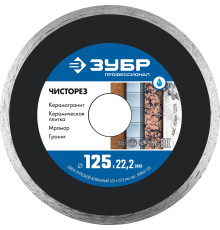ЗУБР Чисторез, 125 мм, (22.2 мм, 5 х 1.1 мм), сплошной алмазный диск, Профессионал (36663-125)