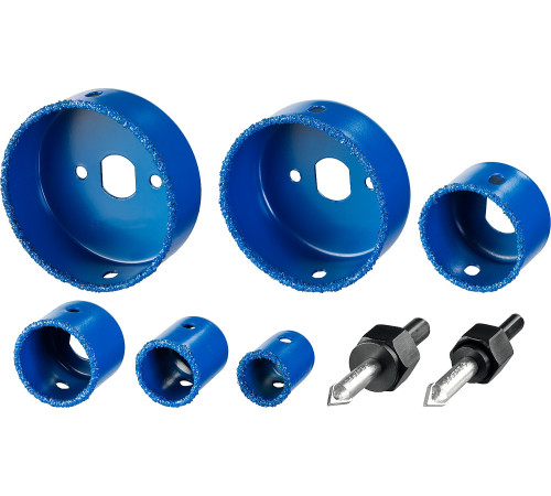 ЗУБР 6 шт, d 22, 28, 35, 44, 68, 73 мм, L 25 мм, карбид вольфрама, набор коронок-чашек с оснасткой, Профессионал (33360-H6) купить  в Сочи