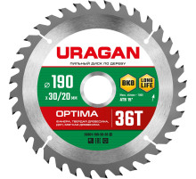 URAGAN Optima, 190 х 30/20 мм, 36Т, пильный диск по дереву (36801-190-30-36)