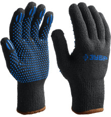 ЗУБР МАСТЕР, L-XL, трикотажные перчатки с точечным ПВХ покрытием, утеплённые, противоскользящие (11462-XL)