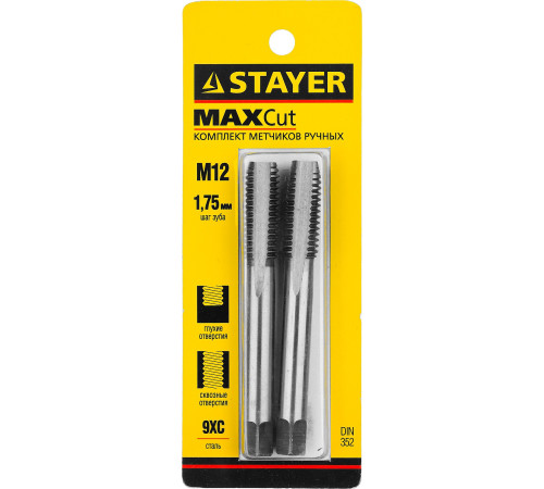STAYER M12 х 1.75, 2 шт, комплект метчиков (28025-12-1.75-H2) купить  в Сочи
