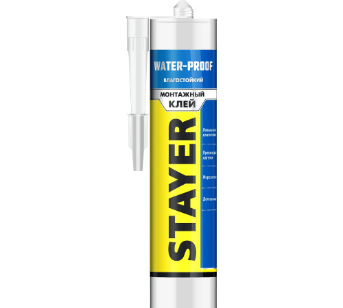 STAYER WATERPROOF, 280 мл, белый, влагостойкий монтажный клей, Professional (41325) купить в Сочи STAYER WATERPROOF, 280 мл, белый, влагостойкий монтажный клей, Professional (41325) купить в Сочи