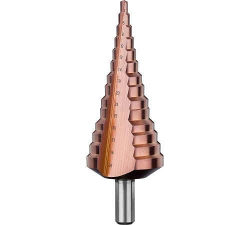 ЗУБР Кобальт, 4-39 мм, 14 ступеней, сталь Р6М5, кобальтовое покрытие, ступенчатое сверло, Профессионал (29672-4-39-14) купить  в Сочи