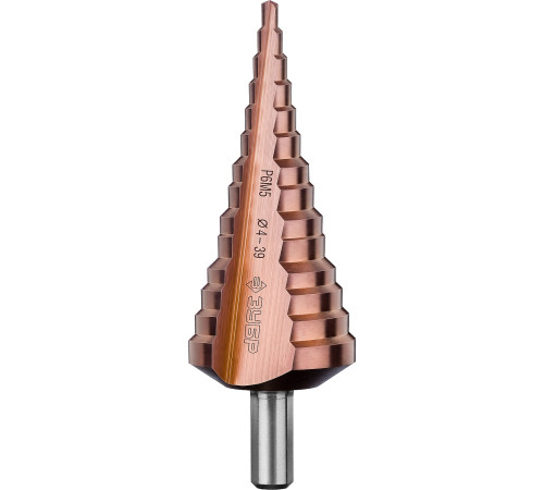 ЗУБР Кобальт, 4-39 мм, 14 ступеней, сталь Р6М5, кобальтовое покрытие, ступенчатое сверло, Профессионал (29672-4-39-14) купить  в Сочи