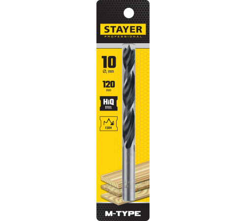 STAYER M-type, 10.0 x 120/75 мм, М-образная заточка, спиральное сверло по дереву (2942-120-10) купить в Сочи STAYER M-type, 10.0 x 120/75 мм, М-образная заточка, спиральное сверло по дереву (2942-120-10) купить в Сочи