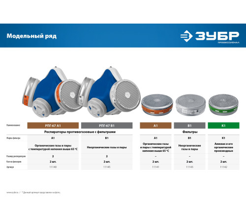 ЗУБР РПГ-67, с фильтрами А1, респиратор противогазовый, Профессионал (11140) купить  в Сочи
