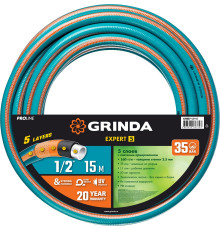GRINDA EXPERT 5, 1/2″, 15 м, 35 атм, пятислойный, плетёное армирование, поливочный шланг, PROLine (429007-1/2-15)