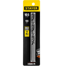 STAYER HSS-R, 10.5 х 133 мм, быстрорежущая сталь P6M5, сверло по металлу, Professional (29602-10.5)