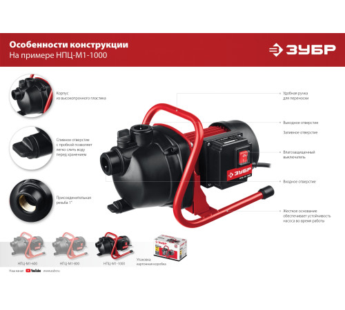 ЗУБР 1000 Вт, поверхностный (садовый) центробежный насос (НПЦ-М1-1000) купить  в Сочи