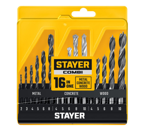 STAYER Combi 16 предметов, набор комбинированных сверл (29720-H16) купить в Сочи STAYER Combi 16 предметов, набор комбинированных сверл (29720-H16) купить в Сочи