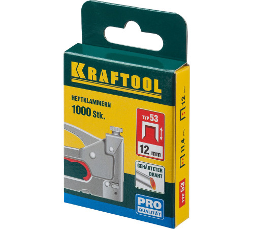 KRAFTOOL тип 53 (A/10/JT21) 12 мм, 1000 шт, калибр 23GA, скобы для степлера (31670-12) купить  в Сочи