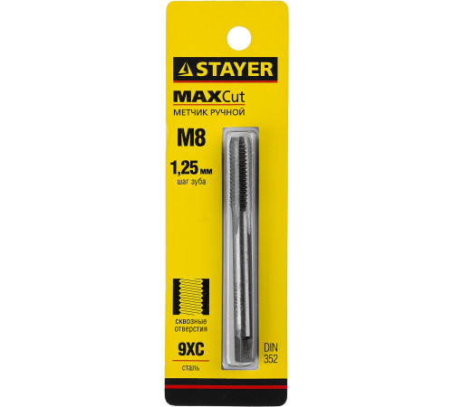STAYER М8 х 1.25, одинарный, метчик для сквозных отверстий (28020-08-1.25) купить в Сочи STAYER М8 х 1.25, одинарный, метчик для сквозных отверстий (28020-08-1.25) купить в Сочи