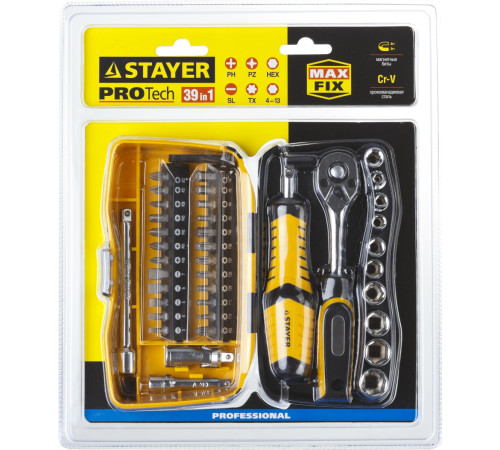 STAYER Pro Tech 39, 39 предм., универсальный набор инструмента (25135-H39) купить в Сочи STAYER Pro Tech 39, 39 предм., универсальный набор инструмента (25135-H39) купить в Сочи
