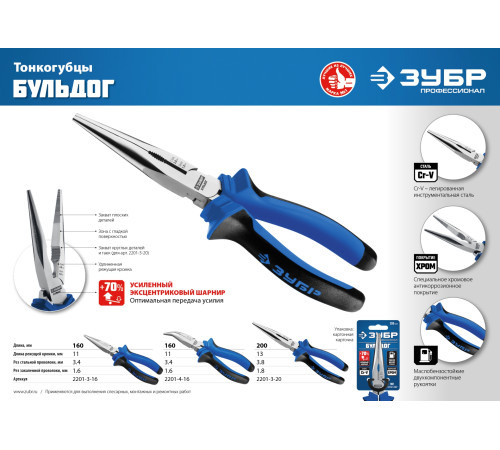 ЗУБР 160 мм, тонкогубцы, Профессионал (2201-3-16) купить  в Сочи