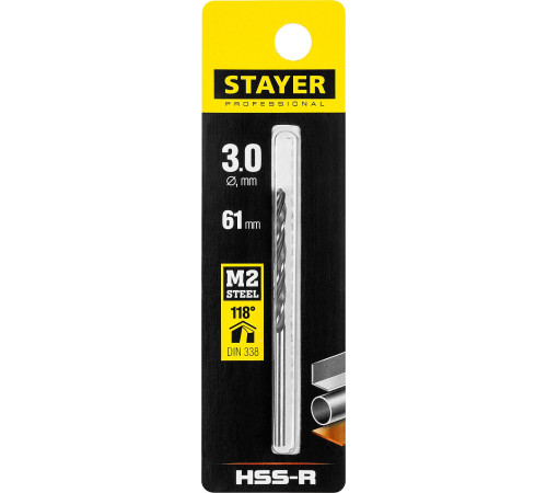STAYER HSS-R, 3.0 х 61 мм, быстрорежущая сталь P6M5, сверло по металлу, Professional (29602-3) купить в Сочи STAYER HSS-R, 3.0 х 61 мм, быстрорежущая сталь P6M5, сверло по металлу, Professional (29602-3) купить в Сочи