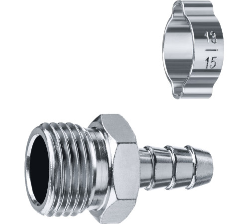 ЗУБР штуцер ″елочка″, 10 мм - 1/2″M, переходник с обжимным хомутом, Профессионал (64924-1/2-10) купить  в Сочи