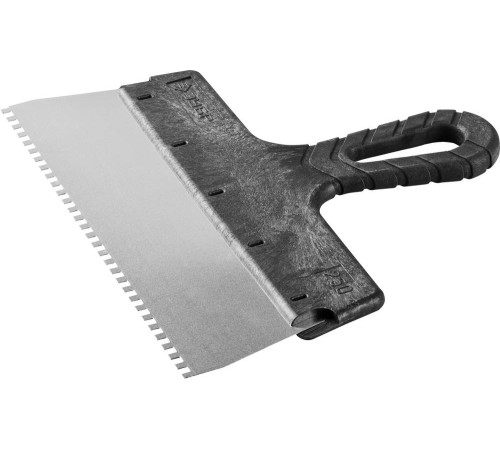 ЗУБР 250 мм, зуб 4 х 4мм, пластиковая ручка, нержавеющий фасадный шпатель (10078-25-04) купить  в Сочи