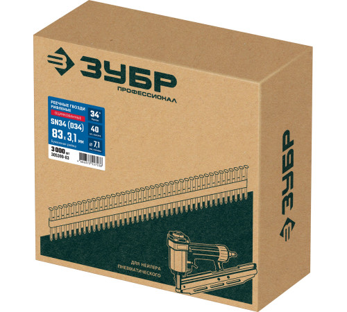 ЗУБР SN34 (D34) 83 х 3.1 мм, реечные гвозди рифленые оцинкованные, 3000 шт (305399-83) купить  в Сочи