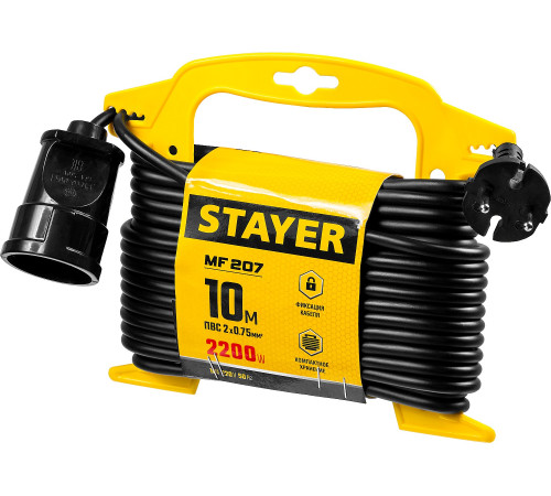 Удлинитель на рамке ″MF 207″, 10 м, 2200 Вт, 1 гнездо, ПВС 2х0,75 мм2, STAYER купить  в Сочи