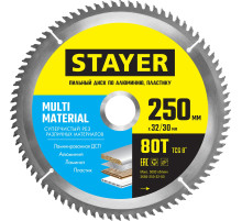 STAYER Multi Material, 250 х 32/30 мм, 80Т, супер чистый рез, пильный диск по алюминию и пластику (3685-250-32-80)
