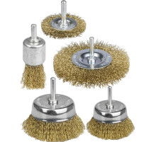 STAYER 5 шт, витая стальная латунированная проволока 0.3 мм, набор щеток-крацовок для дрели, Professinal (35157-H5)