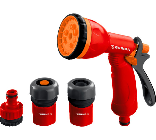 GRINDA GS-12, пистолет с 8 режимами, комплект соединительной арматуры 1/2″, ударопрочный пластик, поливочный набор (8-427383) купить  в Сочи