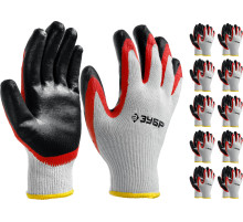 ЗУБР х2 ЗАЩИТА, L-XL, х/б перчатки с двойным латексным обливом, повышенной износостойкости, 13 класс, 10 пар (11459-K10)