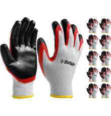 ЗУБР х2 ЗАЩИТА, L-XL, х/б перчатки с двойным латексным обливом, повышенной износостойкости, 13 класс, 10 пар (11459-K10)