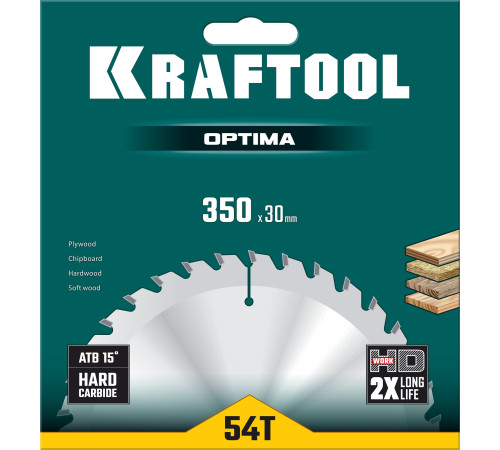 KRAFTOOL Optima, 350 х 30 мм, 54Т, пильный диск по дереву (36951-350-30) купить  в Сочи