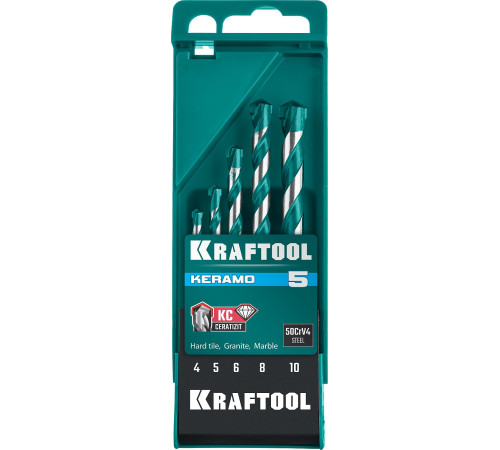 KRAFTOOL Keramo, 5 шт: 4-5-6-8-10 мм набор сверл по керамограниту с твердосплавной пластиной (29175-H5) купить в Сочи KRAFTOOL Keramo, 5 шт: 4-5-6-8-10 мм набор сверл по керамограниту с твердосплавной пластиной (29175-H5) купить в Сочи