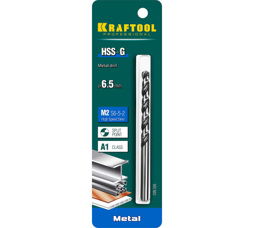 KRAFTOOL HSS-G, 6.5 х 101 мм, сталь P6M5, сверло по металлу (29651-6.5) купить  в Сочи