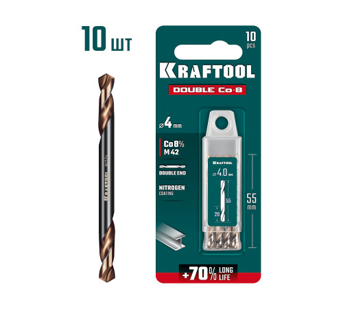 KRAFTOOL DOUBLE Сo-8 4х55мм, Сверло двухстороннее по металлу, сталь M42(+8%Co), класс А (29654-4.0-10) купить  в Сочи